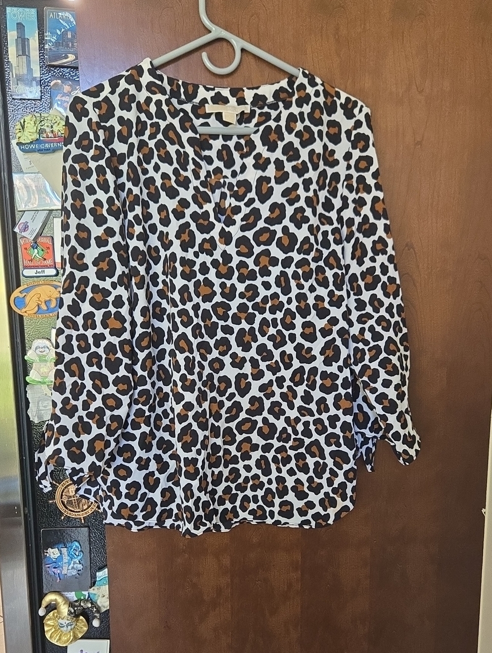 MICHAEL Michael Kors White Leopard Print Blouse with Brown and Black Spots